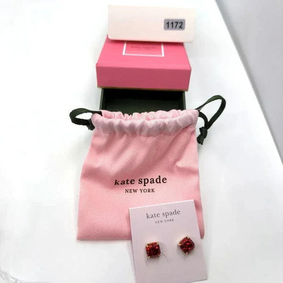 NEW Kate Spade Mini Small Square Glitter Stud Earrings Red Gold K7538 - Picture 1 of 11